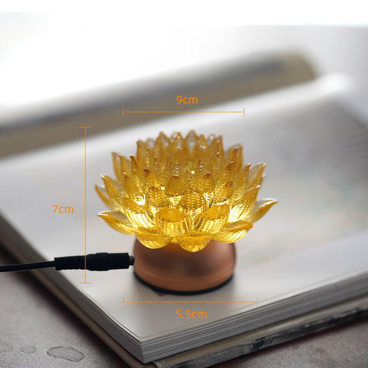 Buddha Stones Lotus Liuli Szkło Miedź Mosiądz Nowy Początek Dekoracja Domu - Podstawa ze stopu aluminium Golden Lotus (9*7*5,5 cm) - Wtyczka - image 15