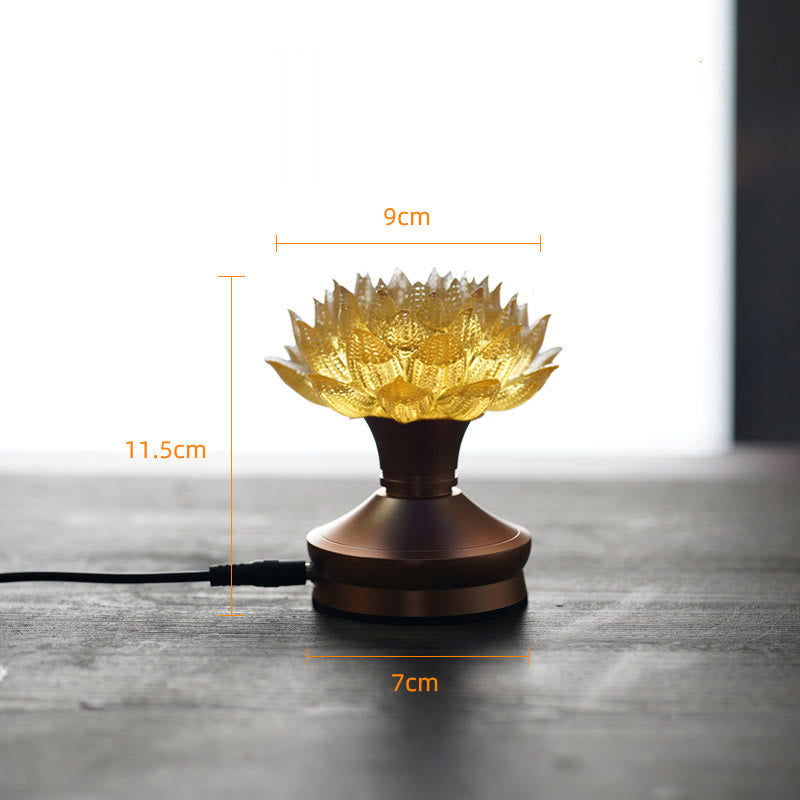 Buddha Stones Lotus Liuli Szkło Miedź Mosiądz Nowy Początek Dekoracja Domu - Podstawa ze stopu aluminium Golden Lotus (9*11,5*7 cm) - Wtyczka - image 26