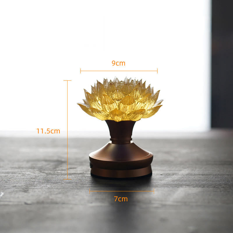 Buddha Stones Lotus Liuli Szkło Miedź Mosiądz Nowy Początek Dekoracja Domu - Podstawa ze stopu aluminium Golden Lotus (9*11,5*7 cm) - Akumulatorowy - image 27