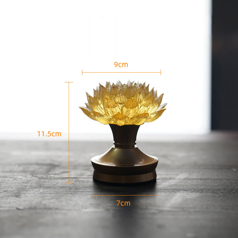 Buddha Stones Lotus Liuli Szkło Miedź Mosiądz Nowy Początek Dekoracja Domu - Podstawa z miedzi i mosiądzu w kolorze złotego lotosu (9*11,5*7 cm) - Akumulatorowy - image 31