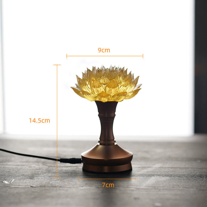 Buddha Stones Lotus Liuli Szkło Miedź Mosiądz Nowy Początek Dekoracja Domu - Podstawa ze stopu aluminium Golden Lotus (9*14,5*7 cm) - Wtyczka - image 34