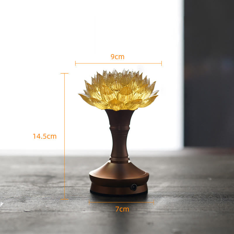 Buddha Stones Lotus Liuli Szkło Miedź Mosiądz Nowy Początek Dekoracja Domu - Podstawa ze stopu aluminium Golden Lotus (9*14,5*7 cm) - Akumulatorowy - image 35
