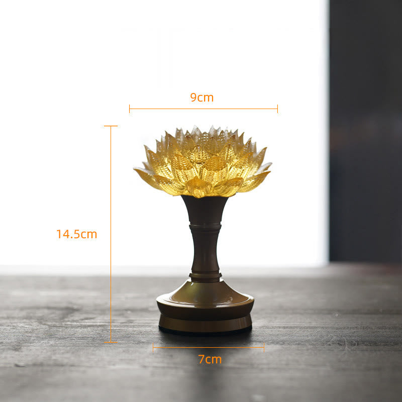Buddha Stones Lotus Liuli Szkło Miedź Mosiądz Nowy Początek Dekoracja Domu - Podstawa z miedzi i mosiądzu w kolorze złotego lotosu (9*14,5*7 cm cm) - Akumulatorowy - image 39