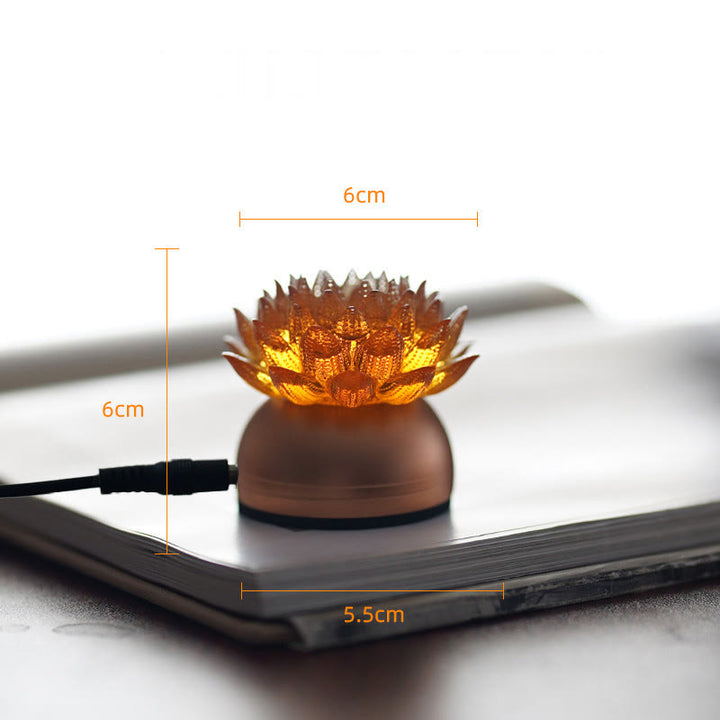 Buddha Stones Lotus Liuli Szkło Miedź Mosiądz Nowy Początek Dekoracja Domu - Podstawa ze stopu aluminium Orange Lotus (6*6*5,5 cm) - Wtyczka - image 4