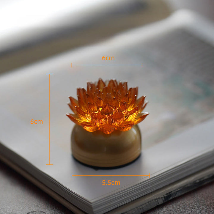 Buddha Stones Lotus Liuli Szkło Miedź Mosiądz Nowy Początek Dekoracja Domu - Podstawa z miedzi i mosiądzu w kolorze pomarańczowego lotosu (6*6*5,5 cm) - Akumulatorowy - image 14