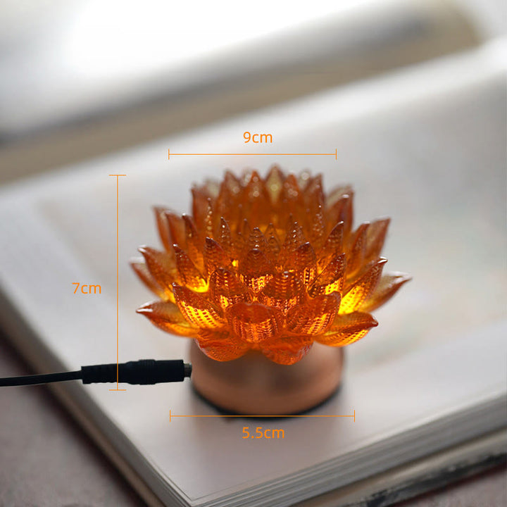Buddha Stones Lotus Liuli Szkło Miedź Mosiądz Nowy Początek Dekoracja Domu - Podstawa ze stopu aluminium w kolorze pomarańczowym Lotus (9*7*5,5 cm) - Wtyczka - image 17