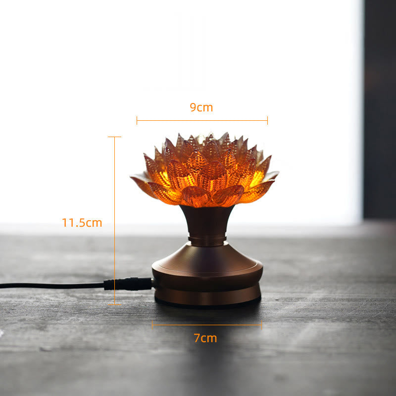 Buddha Stones Lotus Liuli Szkło Miedź Mosiądz Nowy Początek Dekoracja Domu - Podstawa ze stopu aluminium w kolorze pomarańczowym Lotus (9*11,5*7 cm) - Wtyczka - image 28