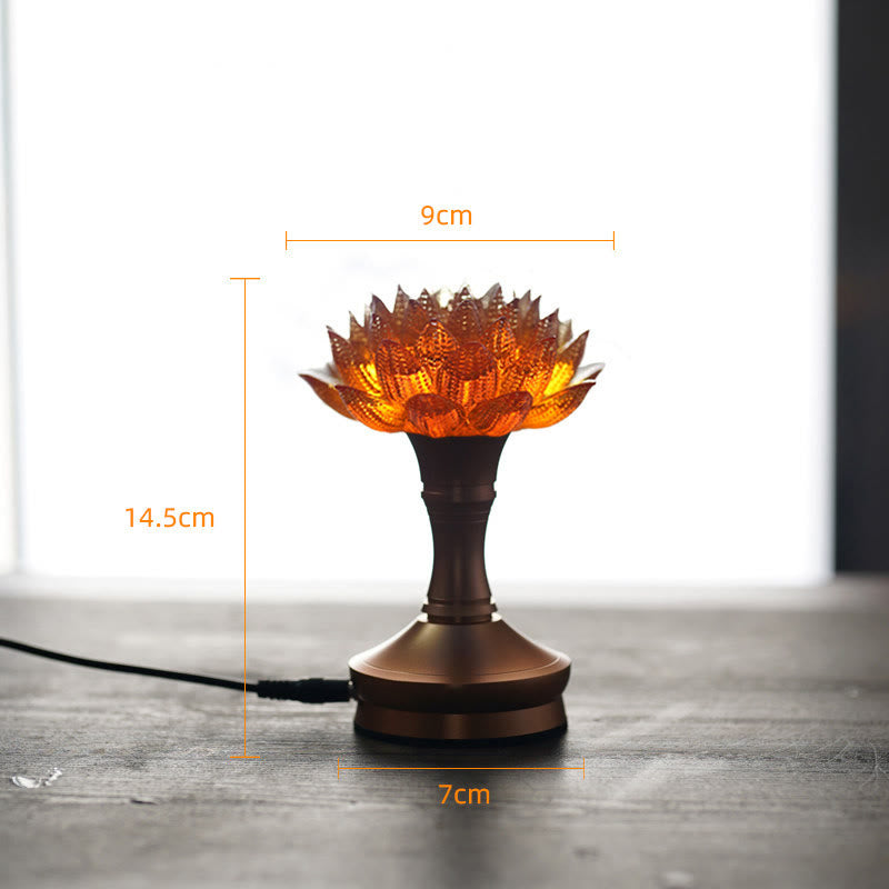 Buddha Stones Lotus Liuli Szkło Miedź Mosiądz Nowy Początek Dekoracja Domu - Podstawa ze stopu aluminium w kolorze pomarańczowym Lotus (9*14,5*7 cm) - Wtyczka - image 36