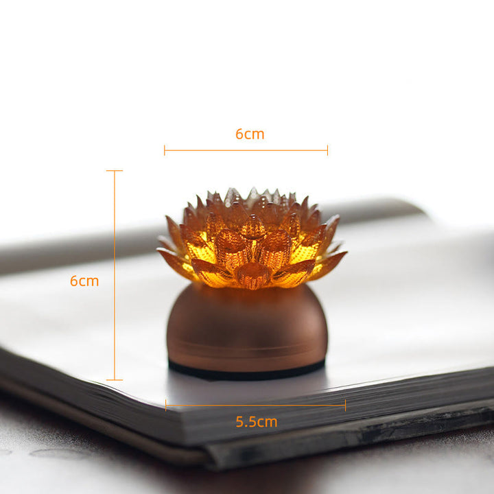 Buddha Stones Lotus Liuli Szkło Miedź Mosiądz Nowy Początek Dekoracja Domu - Podstawa ze stopu aluminium Orange Lotus (6*6*5,5 cm) - Akumulatorowy - image 6