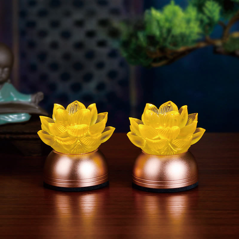 Buddha Stones Dekoracja domu „Nowy początek” – Lotos z miedzi i szkła Liuli - 2 szt. akumulatorów (6,5*6,4*5,5 cm) - image 1