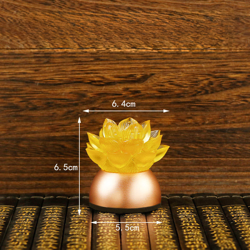 Buddha Stones Dekoracja domu „Nowy początek” – Lotos z miedzi i szkła Liuli - Siedmiokolorowa regulacja, akumulator (6,5 x 6,4 x 5,5 cm) - image 2