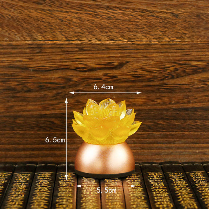 Buddha Stones Dekoracja domu „Nowy początek” – Lotos z miedzi i szkła Liuli - Siedmiokolorowa regulacja, akumulator (6,5 x 6,4 x 5,5 cm) - image 2
