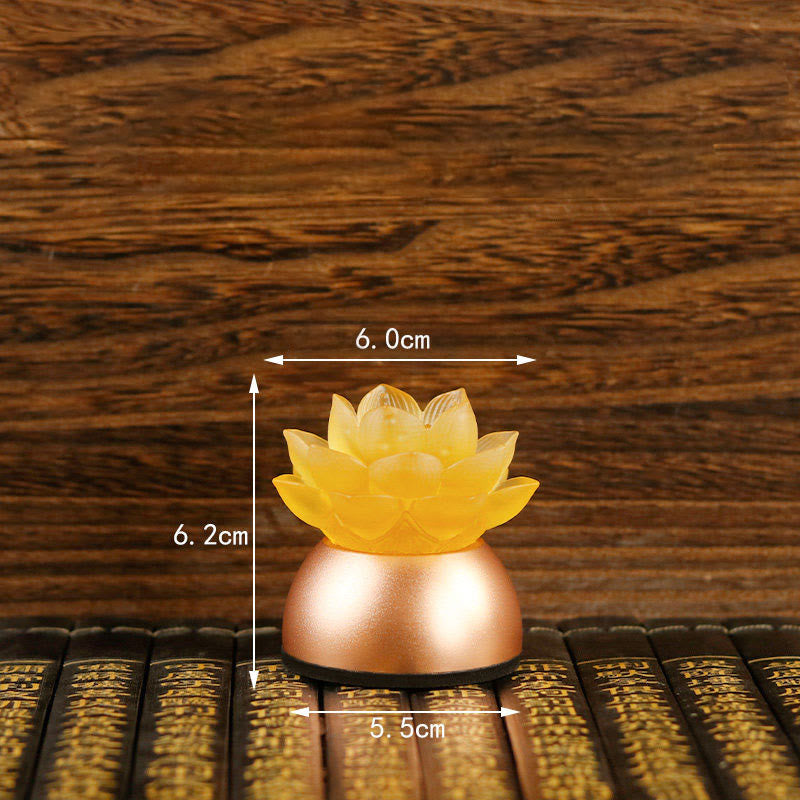 Buddha Stones Dekoracja domu „Nowy początek” – Lotos z miedzi i szkła Liuli - SandyBrown Akumulatorowy (6*6*5,5 cm) - image 10