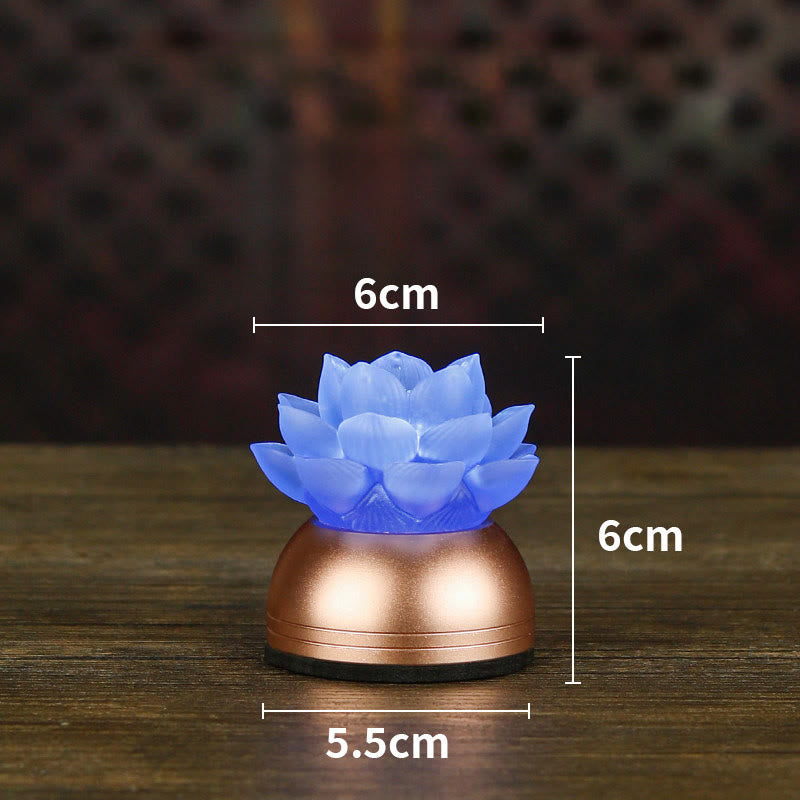 Buddha Stones Dekoracja domu „Nowy początek” – Lotos z miedzi i szkła Liuli - Niebieski akumulator (6*6*5,5 cm) - image 14