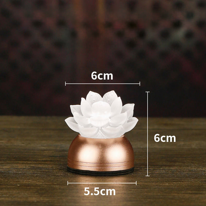 Buddha Stones Dekoracja domu „Nowy początek” – Lotos z miedzi i szkła Liuli - Biały akumulator (6*6*5,5 cm) - image 17