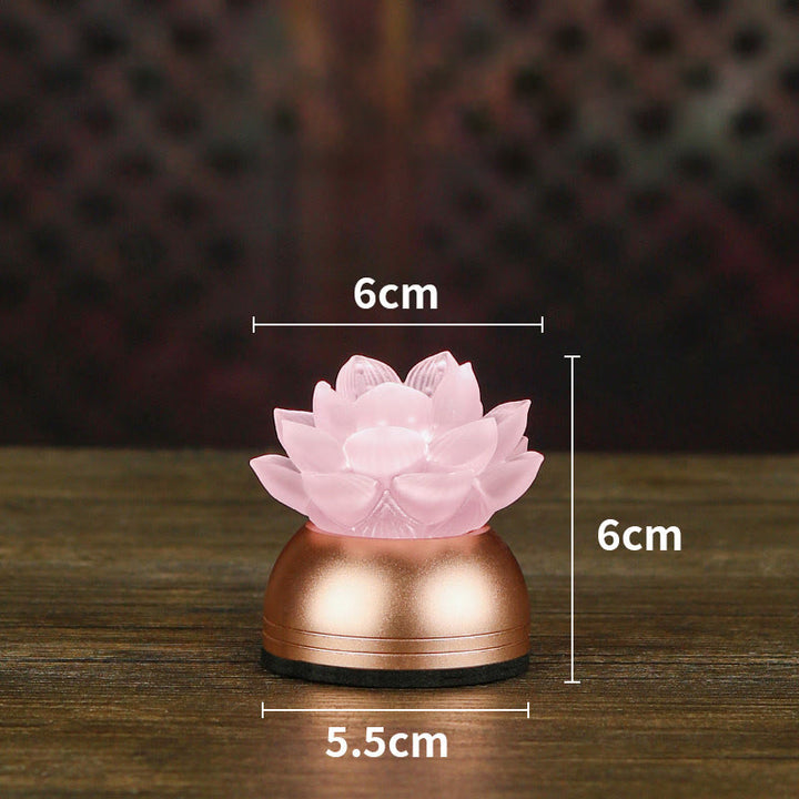 Buddha Stones Dekoracja domu „Nowy początek” – Lotos z miedzi i szkła Liuli - Różowy akumulator (6*6*5,5 cm) - image 18