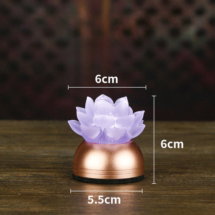 Buddha Stones Dekoracja domu „Nowy początek” – Lotos z miedzi i szkła Liuli - Jasnofioletowy akumulator (6*6*5,5 cm) - image 20