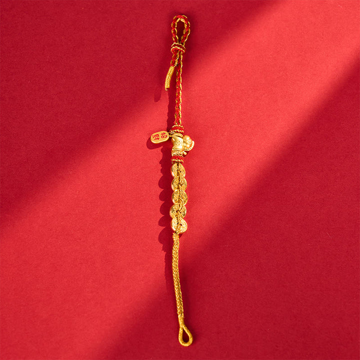 Buddha Stones Bransoletka na szczęście z pięcioma monetami cesarza i czerwonym sznurkiem z roku konia - image 4