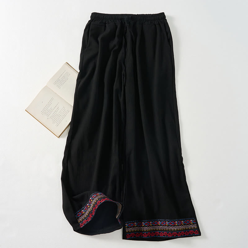 Spodnie damskie z szerokimi nogawkami i kieszeniami w gładkie, boho paski z motywem Buddha Stones - Czarny - US12, UK/AU16, EU44 (XL) - image 10