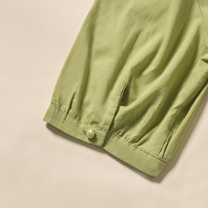 Buddha Stones Letnia, jednokolorowa, damska koszula z krótkim rękawem i dekoltem w serek, zapinana na ozdobne guziki - image 11