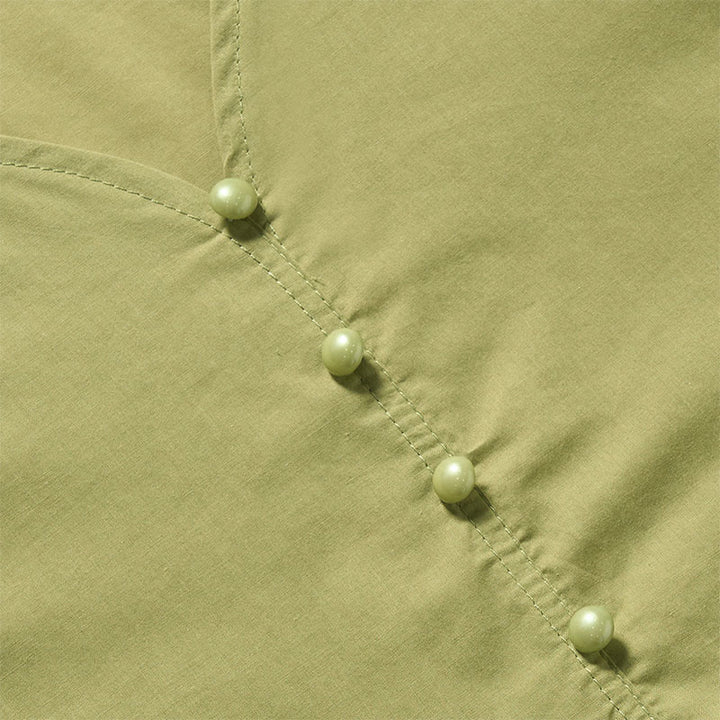 Buddha Stones Letnia, jednokolorowa, damska koszula z krótkim rękawem i dekoltem w serek, zapinana na ozdobne guziki - image 9