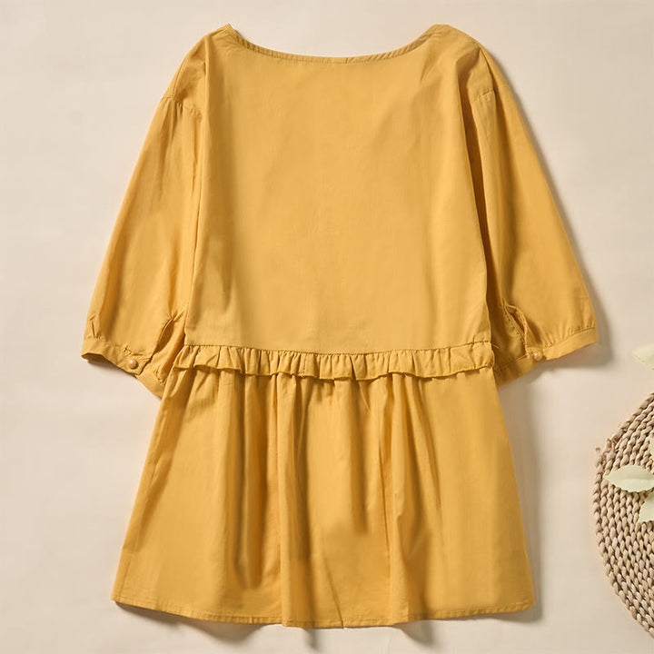 Buddha Stones Letnia, jednokolorowa, damska koszula z krótkim rękawem i dekoltem w serek, zapinana na ozdobne guziki - image 27