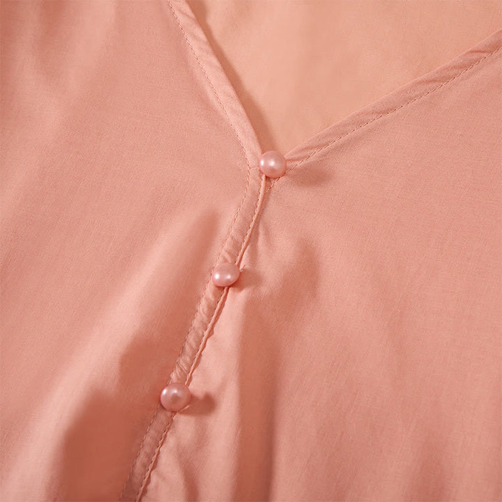 Buddha Stones Letnia, jednokolorowa, damska koszula z krótkim rękawem i dekoltem w serek, zapinana na ozdobne guziki - image 17