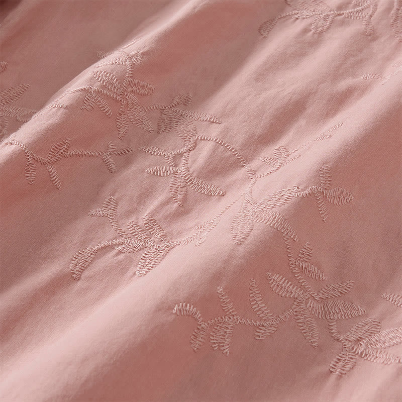 Buddha Stones Koszula damska bawełniana wiosenna z długim rękawem i dekoltem w serek, z wzorem liści - image 1