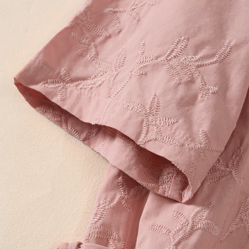 Buddha Stones Koszula damska bawełniana wiosenna z długim rękawem i dekoltem w serek, z wzorem liści - image 6