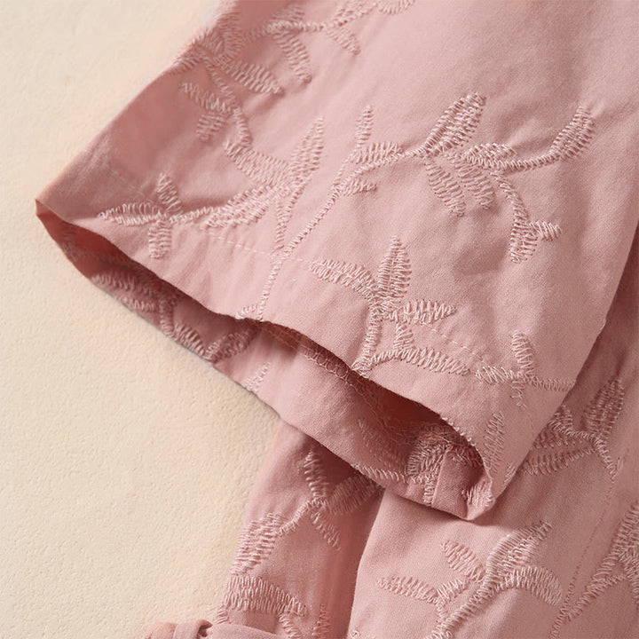 Buddha Stones Koszula damska bawełniana wiosenna z długim rękawem i dekoltem w serek, z wzorem liści - image 6