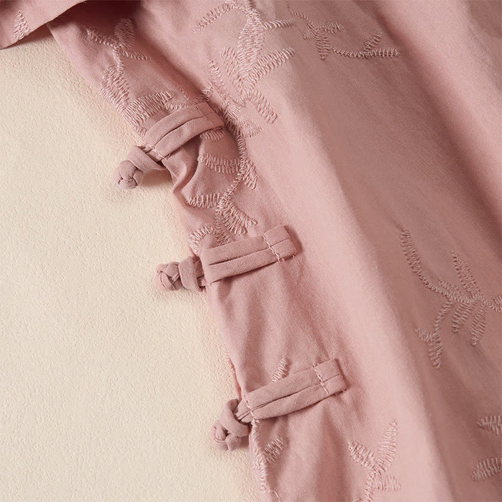 Buddha Stones Koszula damska bawełniana wiosenna z długim rękawem i dekoltem w serek, z wzorem liści - image 2