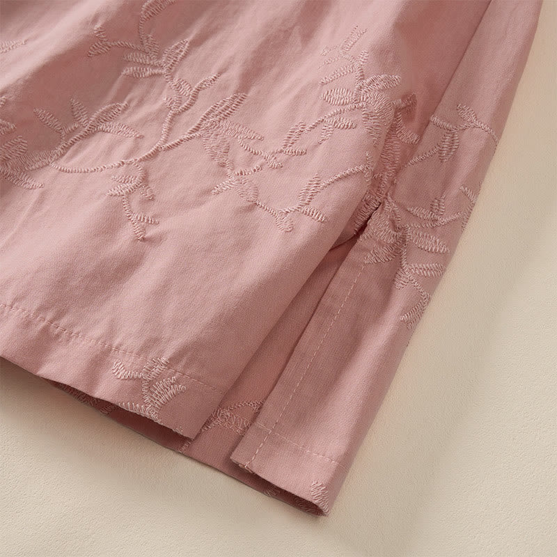 Buddha Stones Koszula damska bawełniana wiosenna z długim rękawem i dekoltem w serek, z wzorem liści - image 5