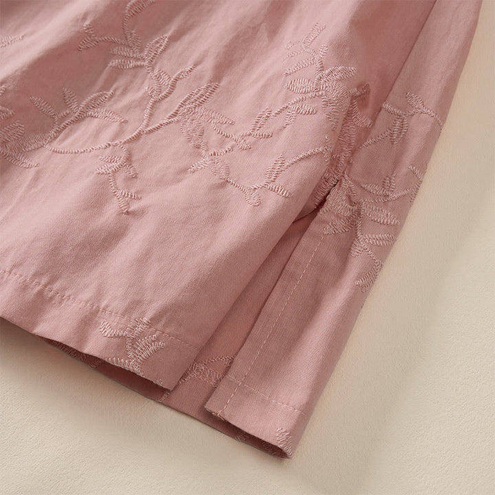 Buddha Stones Koszula damska bawełniana wiosenna z długim rękawem i dekoltem w serek, z wzorem liści - image 5