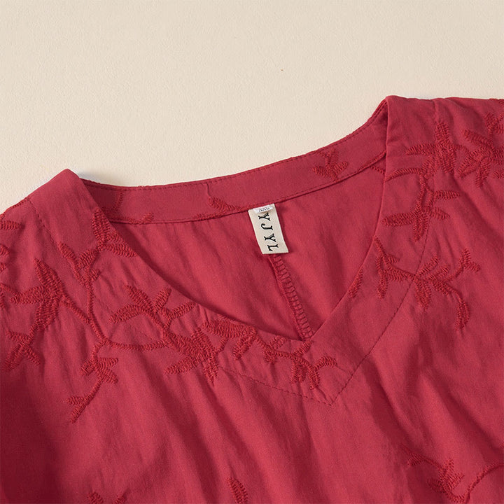 Buddha Stones Koszula damska bawełniana wiosenna z długim rękawem i dekoltem w serek, z wzorem liści - image 18