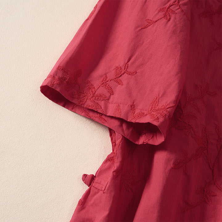 Buddha Stones Koszula damska bawełniana wiosenna z długim rękawem i dekoltem w serek, z wzorem liści - image 19