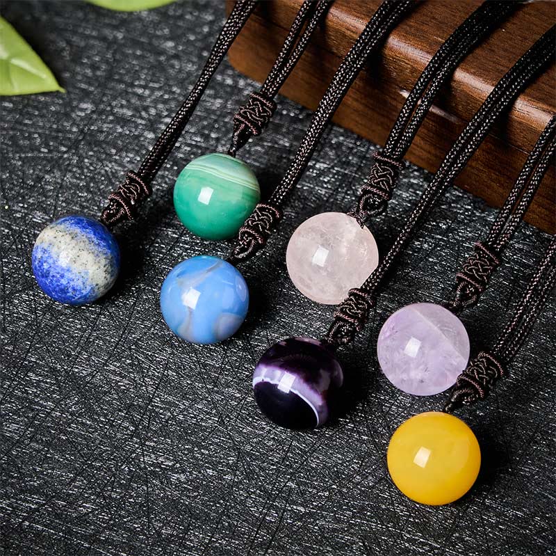 Buddha Stones Naszyjnik z ametystem, żółtym agatem, różnokolorowym kryształem agatu i lazurytem, ​​wisiorem z balansem i lapis lazuli - image 27