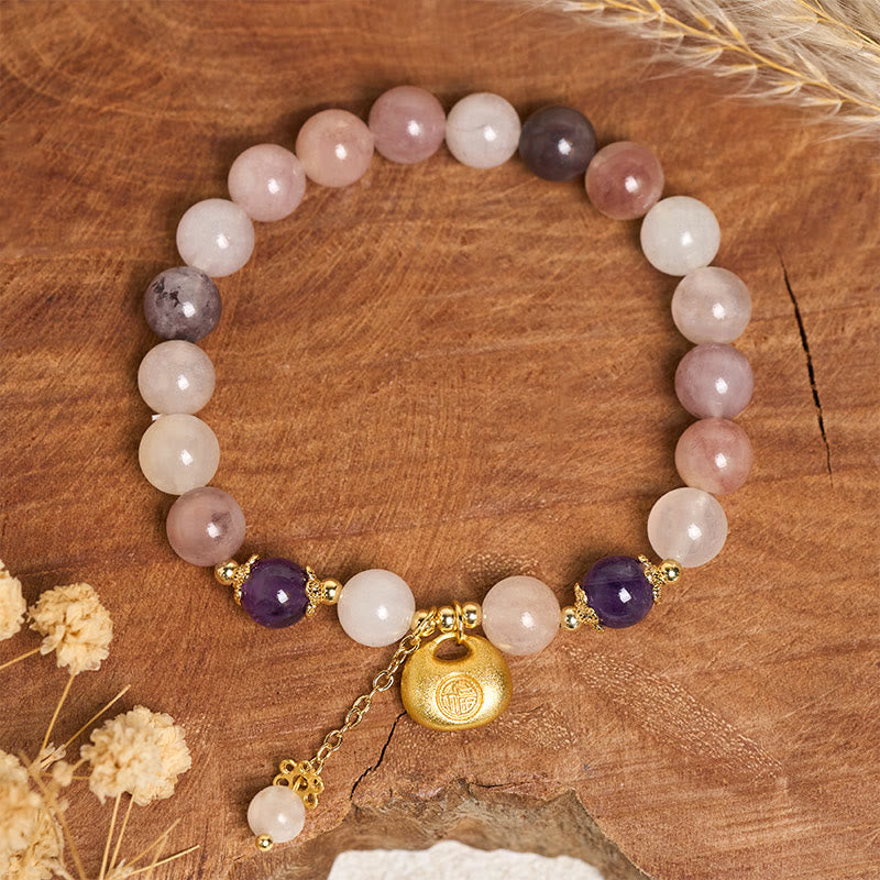 Buddha Stones Bransoletka z jadeitu Fu w kolorze złotego jedwabiu z postacią królika odstraszającego złe duchy - image 2