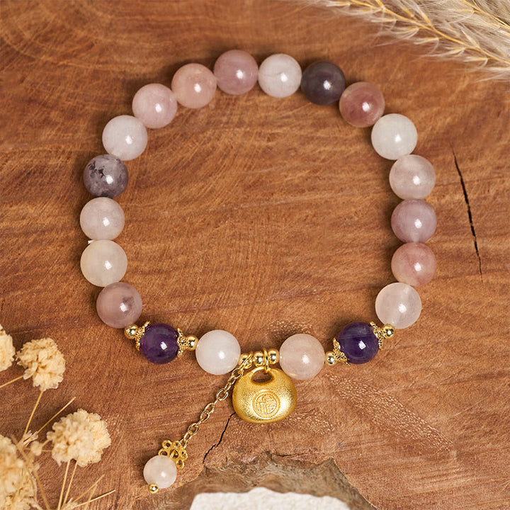 Buddha Stones Bransoletka z jadeitu Fu w kolorze złotego jedwabiu z postacią królika odstraszającego złe duchy - image 2