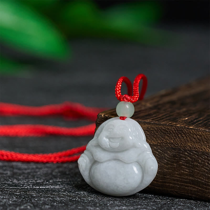 Naszyjnik z jadeitu z Buddha Stones, śmiejący się Budda, symbol dobrobytu - image 1