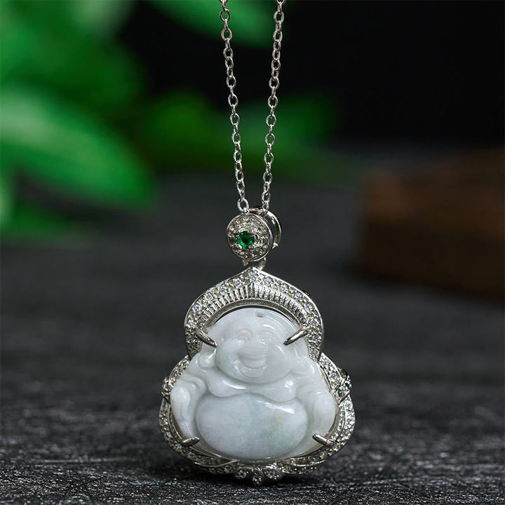 Buddha Stones Naszyjnik z jadeitu z wisiorkiem "Śmiejący się Budda" - Nefrytowy Śmiejący się Budda - image 0