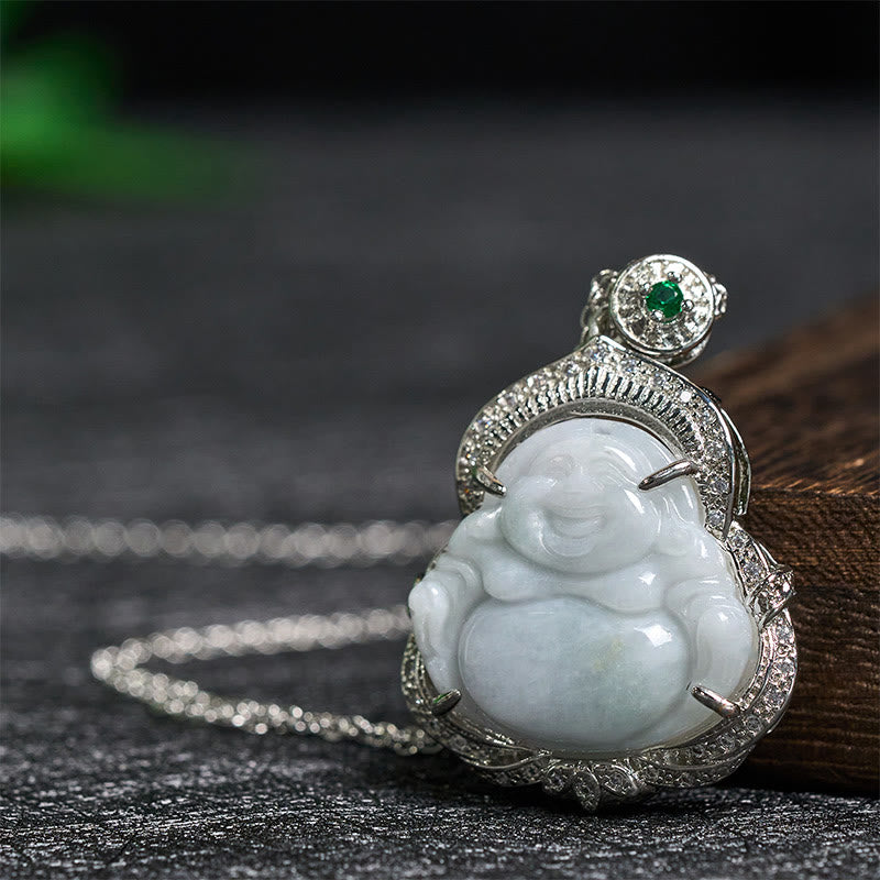 Buddha Stones Naszyjnik z jadeitu z wisiorkiem "Śmiejący się Budda" - image 1