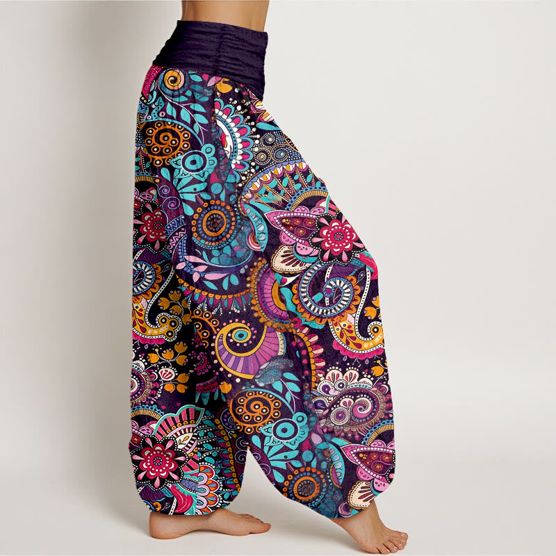 Buddha Stones Bawełniane spodnie damskie typu harem z tradycyjnym wzorem paisley i elastyczną talią - image 2