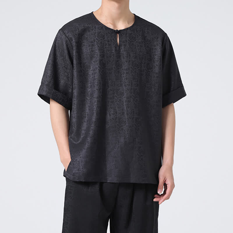 Buddha Stones Letnia męska koszulka z krótkim rękawem w stylu retro z trzaskiem i wzorem chmur - image 29