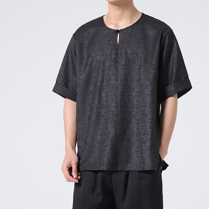 Buddha Stones Letnia męska koszulka z krótkim rękawem w stylu retro z trzaskiem i wzorem chmur - image 28