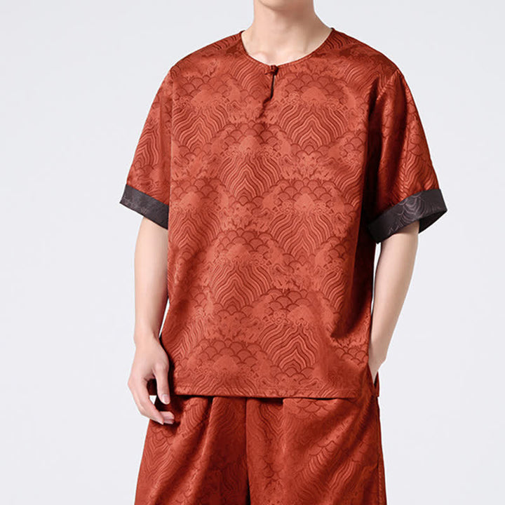 Buddha Stones Letnia męska koszulka z krótkim rękawem w stylu retro z trzaskiem i wzorem chmur - image 19