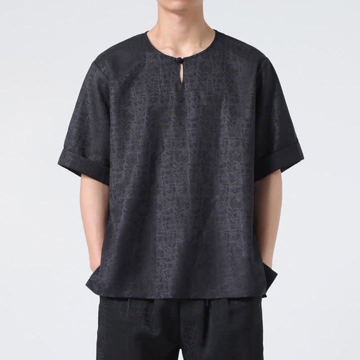 Buddha Stones Letnia męska koszulka z krótkim rękawem w stylu retro z trzaskiem i wzorem chmur - image 26