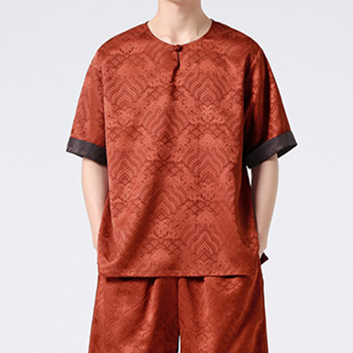 Buddha Stones Letnia męska koszulka z krótkim rękawem w stylu retro z trzaskiem i wzorem chmur - image 14