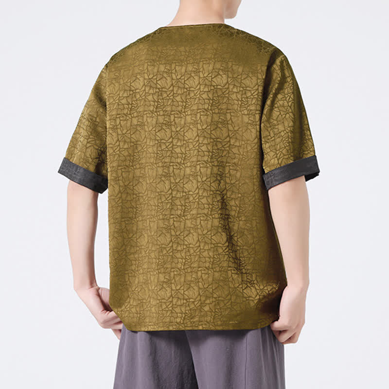 Buddha Stones Letnia męska koszulka z krótkim rękawem w stylu retro z trzaskiem i wzorem chmur - image 4