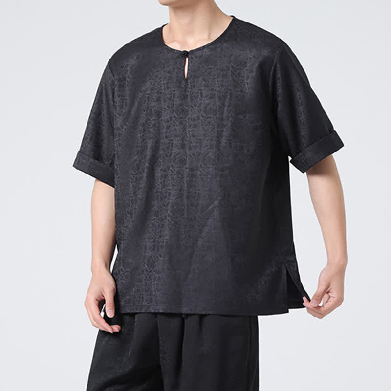 Buddha Stones Letnia męska koszulka z krótkim rękawem w stylu retro z trzaskiem i wzorem chmur - image 32