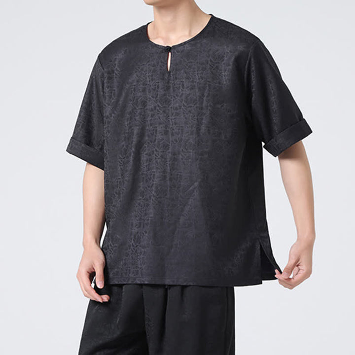 Buddha Stones Letnia męska koszulka z krótkim rękawem w stylu retro z trzaskiem i wzorem chmur - image 32